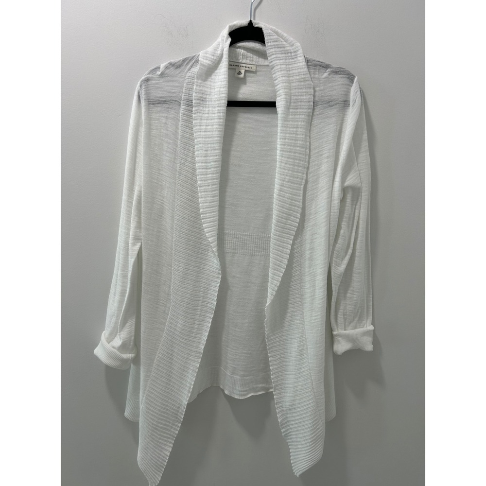 Banana Republic White Cotton Open Front Cardigan Shawl Collar Slub Knit XL